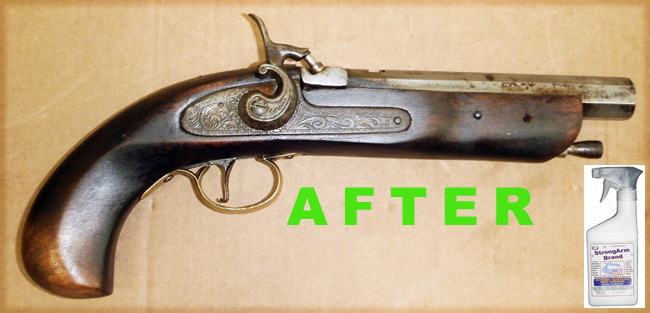Side View of Black Powder Muzzle Loader Pistol AFTER StrongArms Reclaimation treatment.