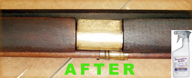 Brass Trim on rifle with restored patina after StrongArms cleanup.