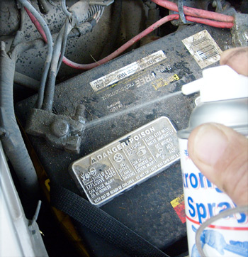 Battery Terminals being treated with StrongArm