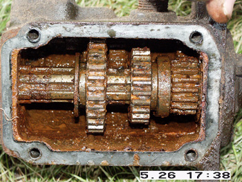 Gears inside Crosley Transmission during cleanup